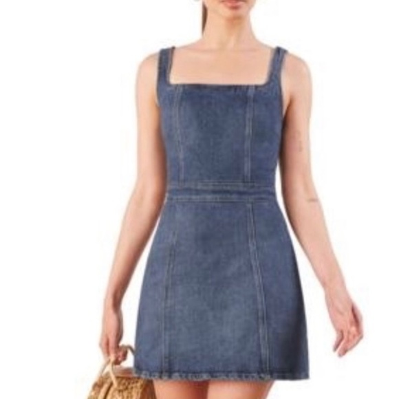 a line denim pinafore dress